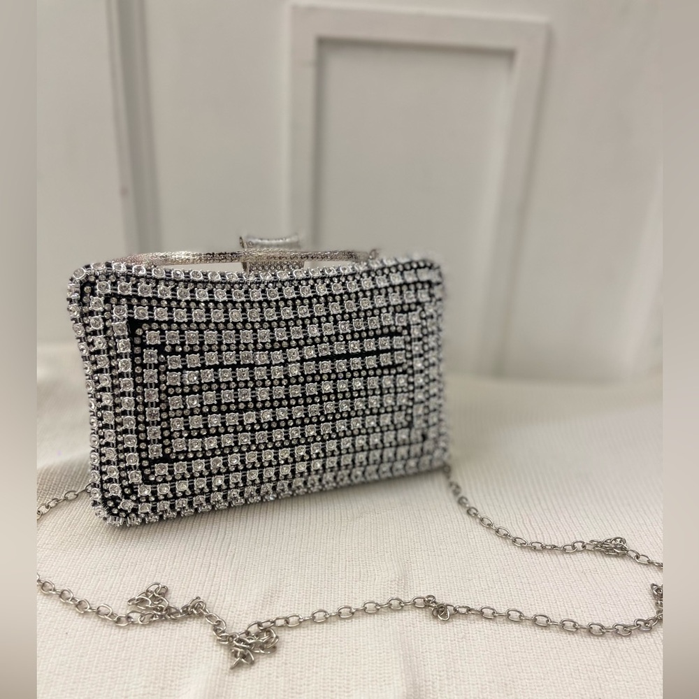 Elegant Silver and Black Clutch Bag